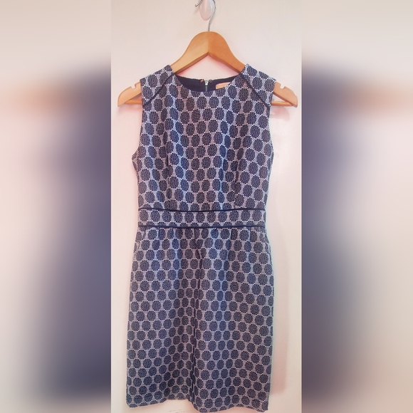 Skies Are Blue Woven Dots Dress Navy White Texture WOM SZ8 Zip Back Waist Accent - Picture 2 of 15